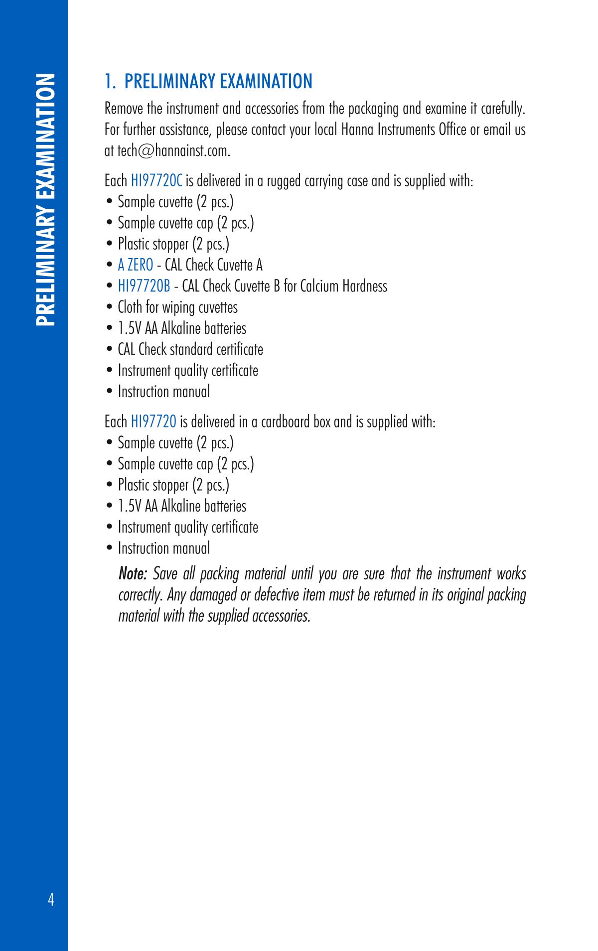 HANNA HI97720 PhotometerManual page 4