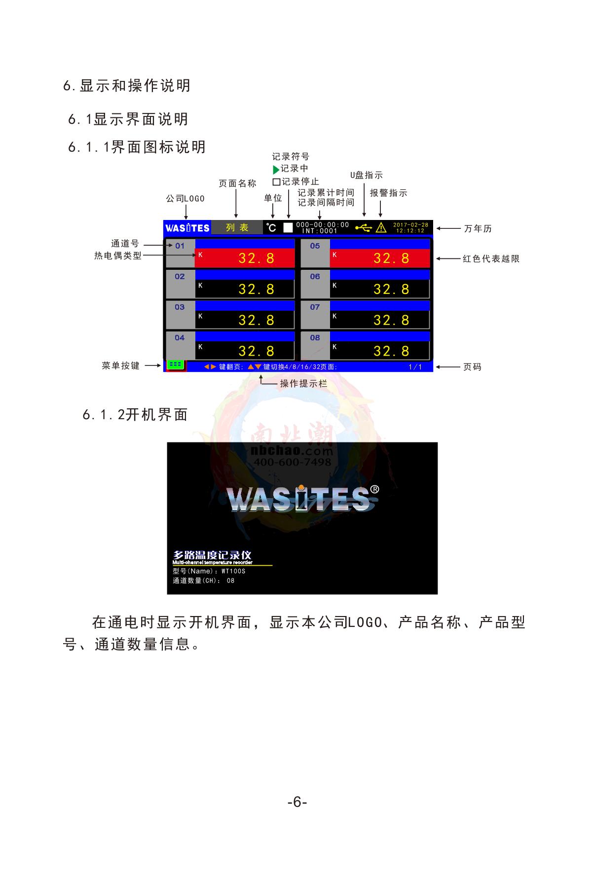 Wasites WT100S-32 Multi-channel temperature Recorder (upgrade regular version)Manual page 7