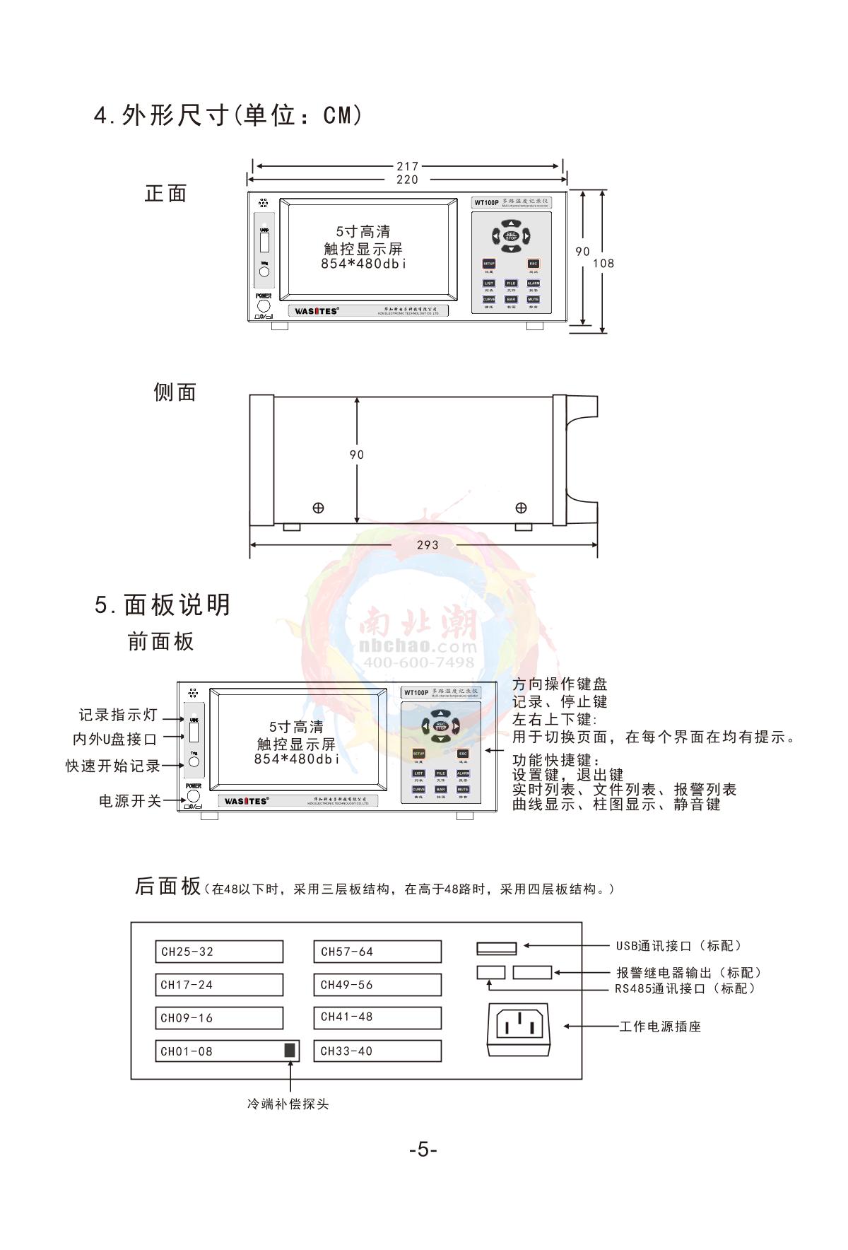 Wasites WT100P-64 Multi-channel temperature Recorder (Linear dispersion version)Manual page 6