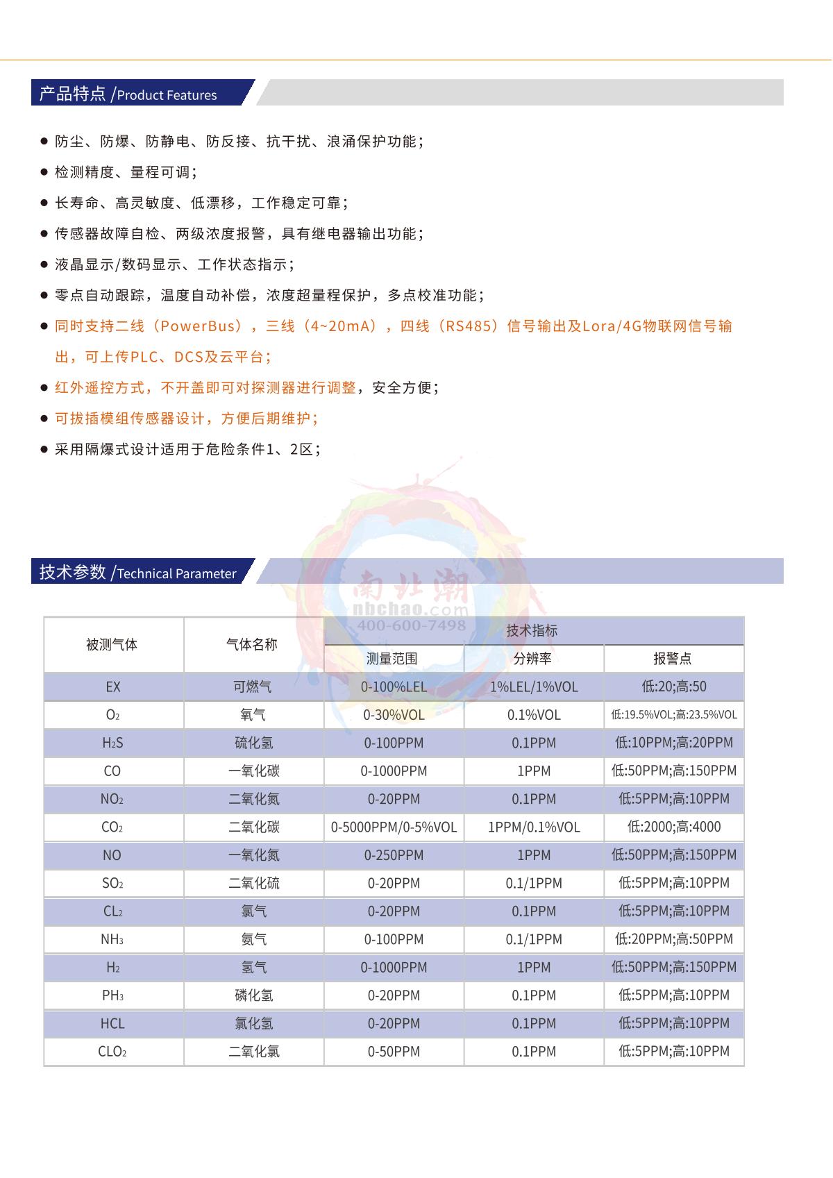 HuiRuiPu GT-H10-CLO2 Fixed gas alarm brochure page 2
