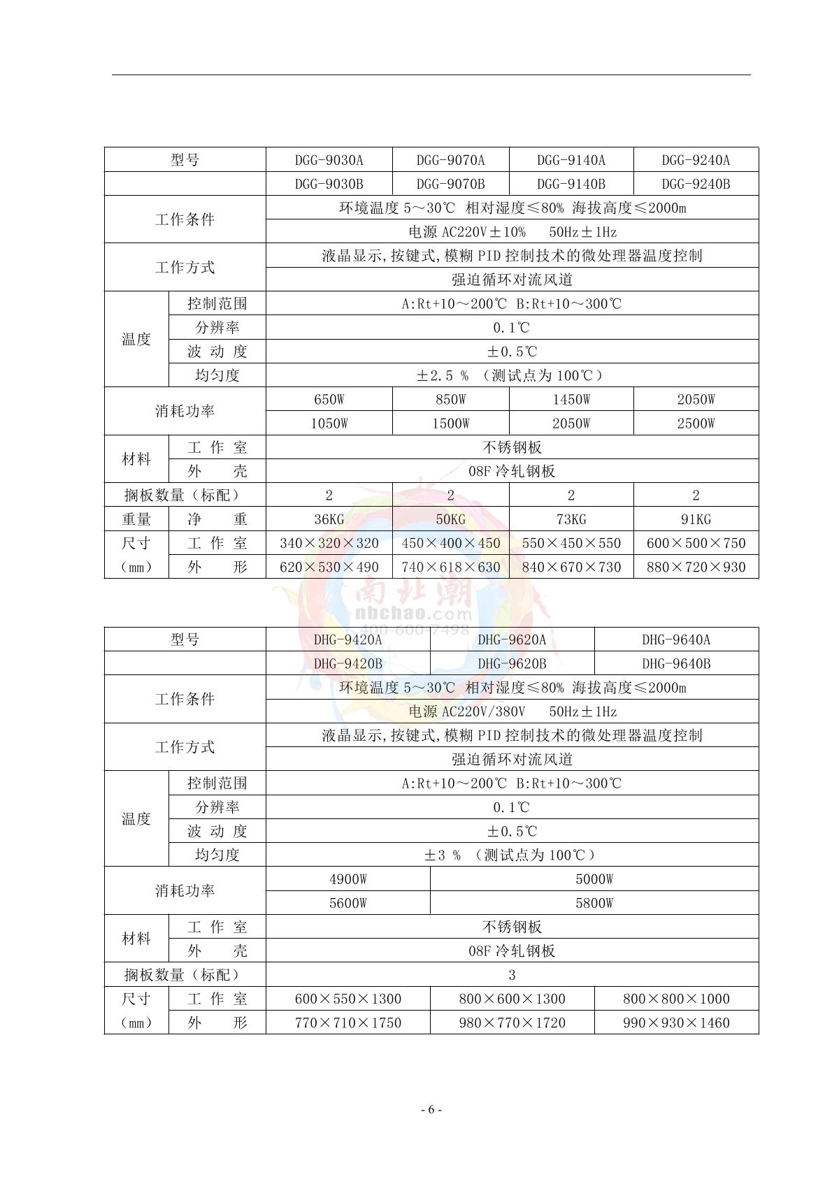 Factory DHG-9140A Vertical Forced Air Drying Oven brochure page 6