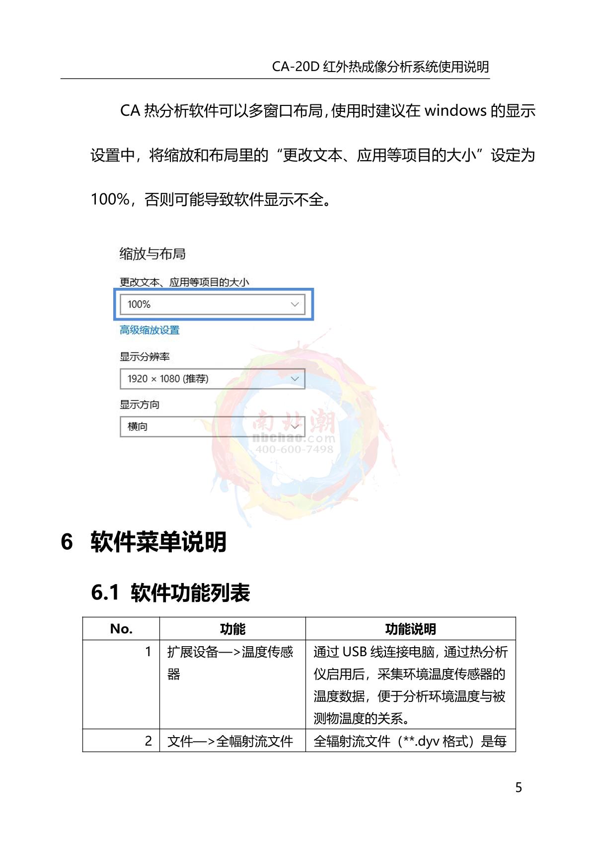 DianYang CA-20D Infrared thermal imagery analyzerManual page 9