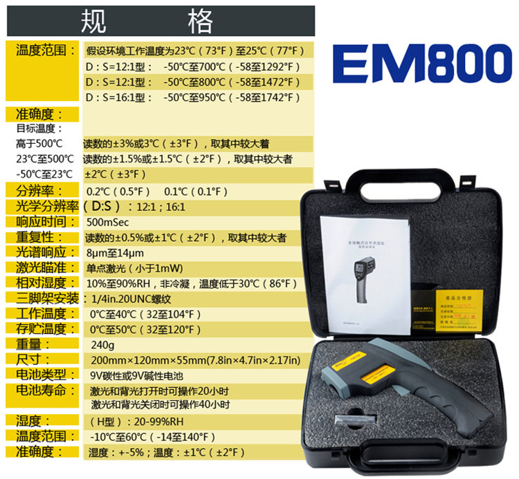 PRODUCT SPECIFICATIONS OF THE ELECALL INFRARED THERMOMETER GUN EM800