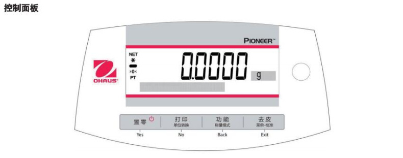 Detail of the control panel of the OHAUS PX6201ZH/E Intelligent Analysis Balance