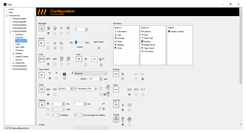 Tiger PC software configuration picture 1 for Tiger VOC Gas Detector