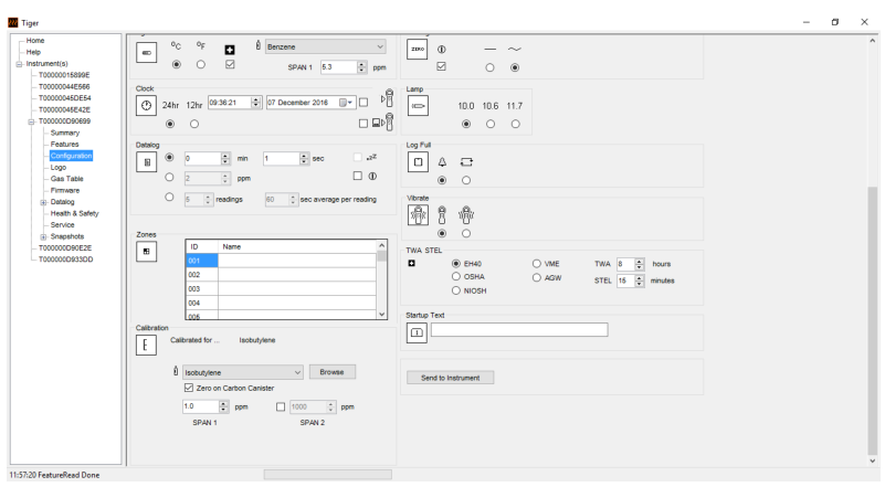 Tiger PC software configuration diagram 2 for Tiger VOC Gas Detector