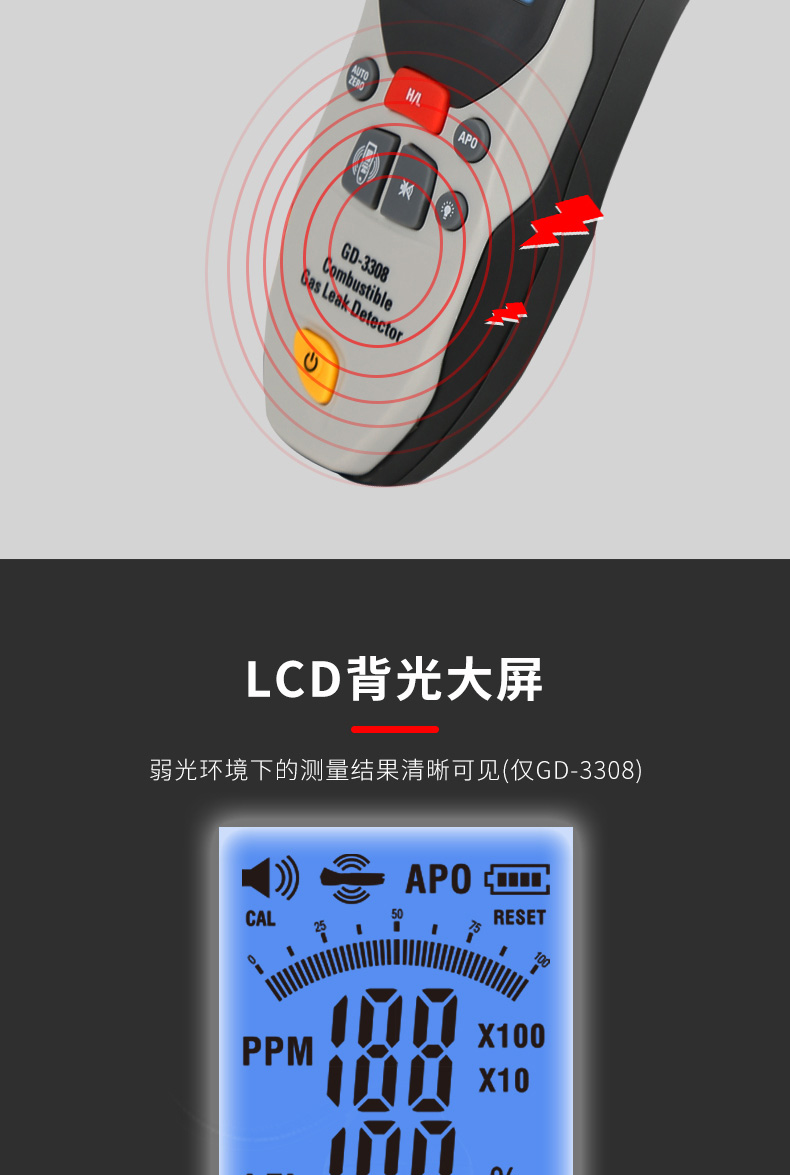 华盛昌GD-3308 专业可燃气体检测仪|南北潮商城