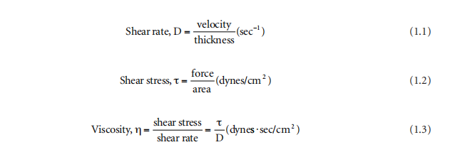 The formula for shear stress and shear rate